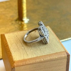 Art Deco Style Filigree Lab Created Sapphire Wedding 14K White Gold Finish Ring