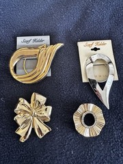 Lot of 4 Scarf Clips 1.5-3.5 Inches 3 Gold Tone One Silver One Rhinestone