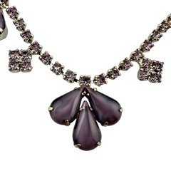 Vintage Purple Moonglow Glass 1950s 1960s Silver Tone Choker 14″ Necklace
