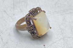 Vintage Sterling Silver 925 Mother of Pearl Marcasite Art Deco Ring Size 5.5