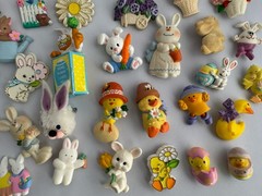 Vintage Jewelry Lot Hallmark Pin Etc 35 Bunny Rabbit Chicks Flowers Whimsical