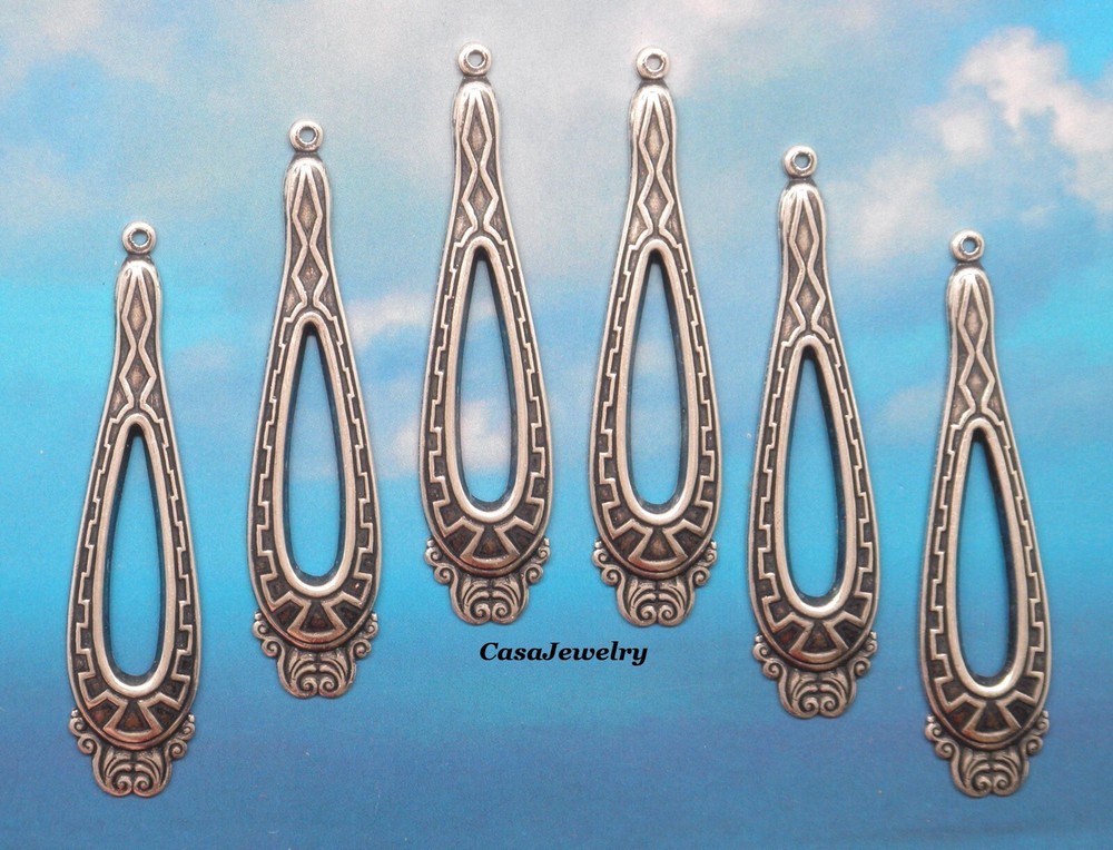 #0097 ANTIQUED STERLING SILVER PLATED OPEN TEARDROP W/TOP HANG RING – 6 Pcs