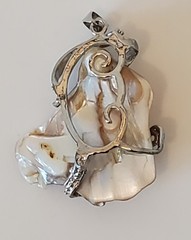 Vintage Abstract From Pendant Made Of Mother Of Pearl In Silver Tone Frame