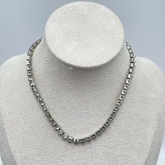 Vintage Silver-Tone Prong Crystal Rhinestone Tennis-Style Choker Necklace