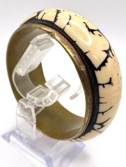 Vintage Brass Tagua Nut Bangle Bracelet 8.5 in