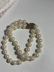 Woman’s Double Strand Pearl Bracelet Measuring 7 Inches Square Clasp Looks Gold