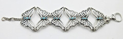 VTG MODERN? SIGNED FOSSIL 7.5″ butterfly STATEMENT bracelet blue silver tone mtl