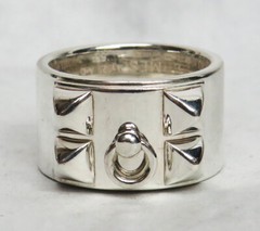 AUTHENTIC HERMES STERLING SILVER COLLIER DE CHIEN 12mm RING SIZE 53