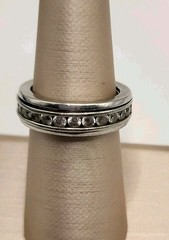 925 Sterling Silver Spinner Band Ring Colorless CZ Stones Wedding Stackable Sz 7