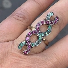 Victorian 14K & Sterling Emerald and Ruby DNA Ring