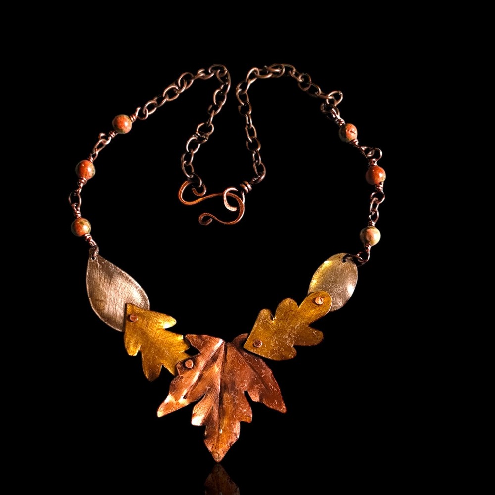 Vintage Copper & Brass Cut Leaf Fall Design Necklace 18in
