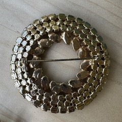 VTG 1950s Wreath Brooch Pin 2.375 Inch Earrings Pink Smoky Navettes Gold Plated