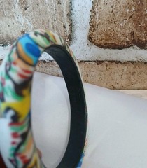 Vintage Polymer Clay Bangle Bracelet Multi-colored Statement Couture 8″