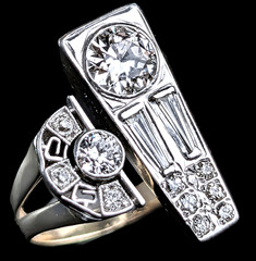 1940s Old European Cut Diamonds 14k Gold Platinum Cocktail Ring Vintage Retro