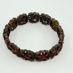 Vintage Boho Floral Bracelet Burnished Copper with Red Stones