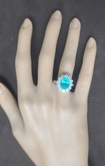 Vintage 18K White Gold Engagement Ring 4.02ct. Neon Blue Tourmaline Oval Shape