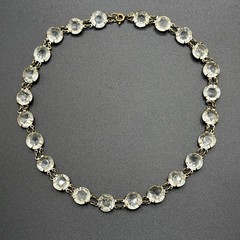 Rivière Clear Czech Glass Necklace Brass Choker Art Deco 14.5” Faceted Open Back
