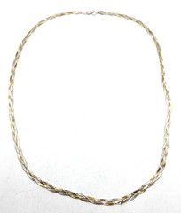 Vintage Sterling Silver / 925 Italy Three Color Braided Chain Necklace 24” Long
