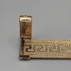 Vintage MCM Greek Key Gold Tone Mesh Slide Bracelet w/ Tassel