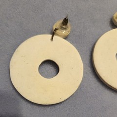 Avon Vintage 1987 White Light Earrings And Cream Colored Carved Polymer Clay