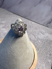 Vintage Amethyst Filigree Sterling Ring – 6
