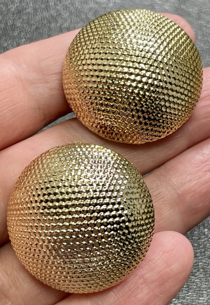 Vintage High End Large 1.2” Textured Gold Tone Domed Clip Earrings