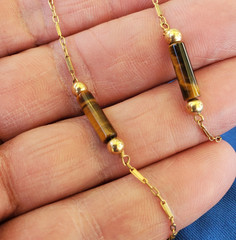Vintage 14K GOLD Art Deco Tiger eye Statement Necklace Unique Antique Chain 28″