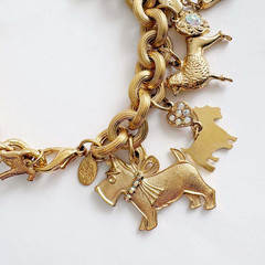 Vintage Kirk’s Folly Gold-Tone Dog Charm Bracelet with Rhinestones Retired READ