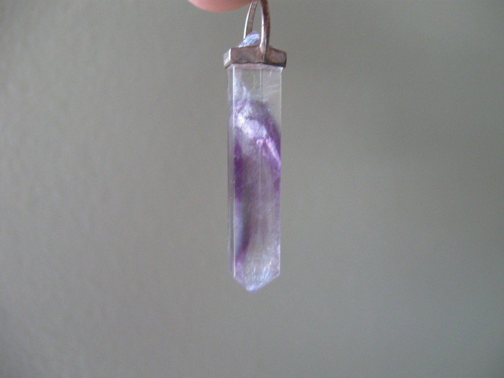 Vintage 2″ Fluorite/Tourmaline Cystal Pendent .925 Silver Clasp Hexagon Shape