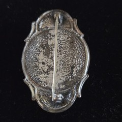 Antique Silver Tone Millefiori Micromosaic Brooch Pin Green Rhinestones Art Deco