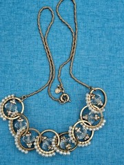 J Crew Pearl Crystal Hoop Link Draped Statement Matinee Necklace 24″ Long