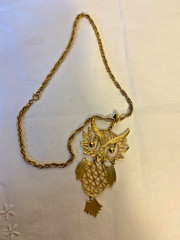 Vtg Articulated Owl Pendant Necklace Gold Tone Chunky Chain Statement Retro BOHO