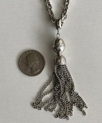 Vintage Kramer Necklace Silver Tone 20in Plus 3.5in Tassel Oval Link Chain 40.2g