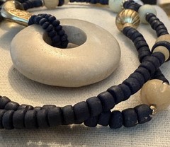 Vintage Boho Sun Medallion & Magnesite Donut Pendant Necklace Blue Stone Beads