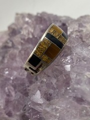 Vintage Sterling Silver Inlay Band Ring Size 10