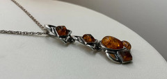 Vintage Baltic Amber Sterling Silver Antique Pendant 16 inch Necklace