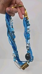 Vintage Lucille Gauthier Chunky Bib Necklace Multi Strand Blue Boho 1970s 1980s