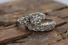 Art Deco 1.00 CT Round Lab Created Diamond Wedding 925 Silver Bridal Ring Set