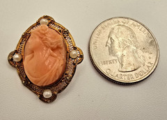 18K Gold Granulated Filigree Frame With High Relief Etruscan Revival Cameo