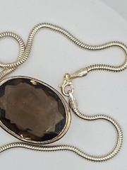 Italian Sterling 925 and Smoky Topaz Necklace 1/25″ faceted Topaz Stone