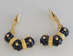 CAMROSE & KROSS JBK BLUE SWIRL ENAMELED CRYSTALS HOOP CLIP-ON EARRINGS☆COA☆NWT☆