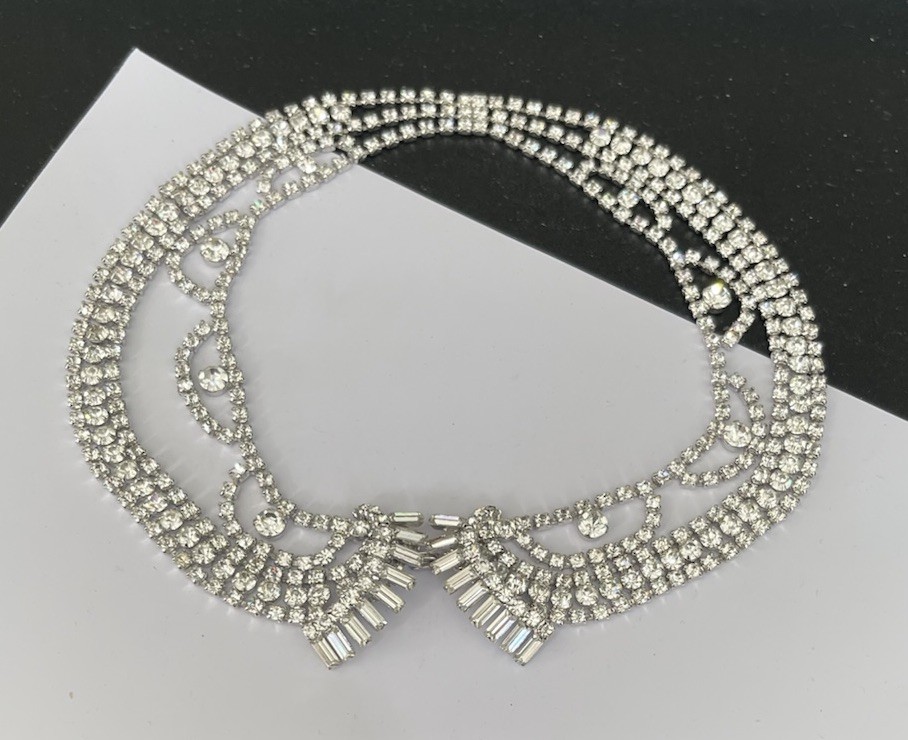 Fabulous Stunning Retro Vintage Baguette Collar Dangle Rhinestone Necklace