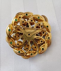 Vintage Gold Tone Green, AB Green with Clear Rhinestone Ribbons Brooch/Pin