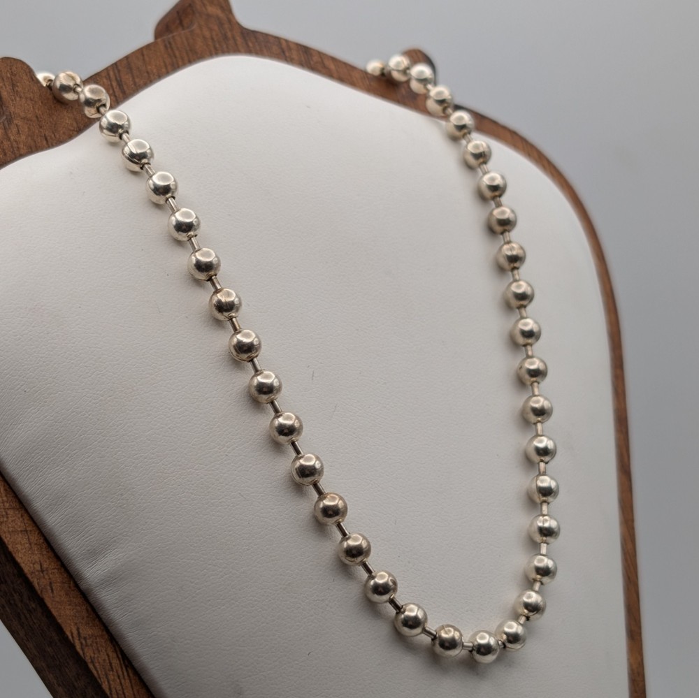 Vintage 925 Sterling Silver Heavy 5mm Military Bead Ball Chain Necklace 20” 27g