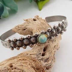 VTG Souvenir Southwestern Concho Turquoise Nickel Silver 6 1/2″ Cuff Bracelet