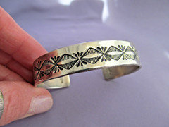 VINTAGE OLD PAWN Richard Begay Navajo Sterling Deep Stamped Wide Cuff Bracelet