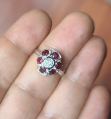 Platinum Vintage Engagement Ring 1.53ct. Natural Ruby Round Shape Diamond