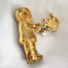 Vintage Garden Gal Brooch Pin Cottagecore Metal Gold Tone Gardening Gardener