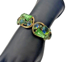 Vintage Gold Tone Bracelet w/ Blue & Green Stones • Bold Statement Jewelry