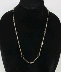 Princess House Gold Tone Black Bezel-Set Crystal Bar Chain Necklace 25″ Vintage